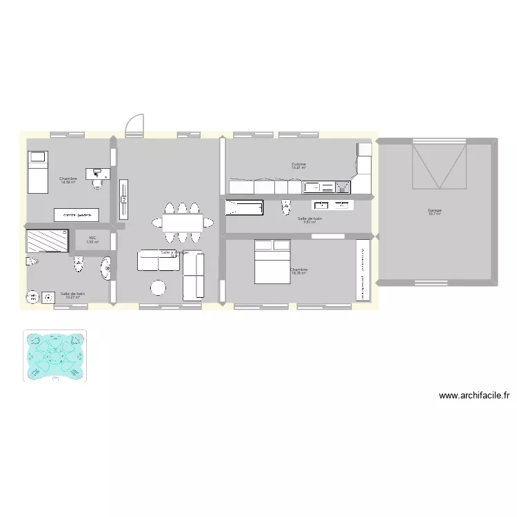 Maison. Plan de 8  et 136 m²