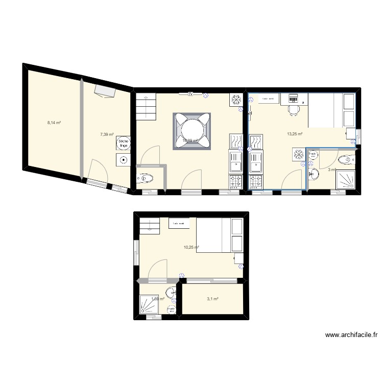 Plan double studio - Plan dessiné par Camyl