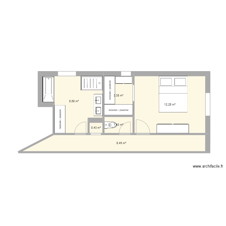 amenagement dressing. Plan de 6 pièces et 35 m2