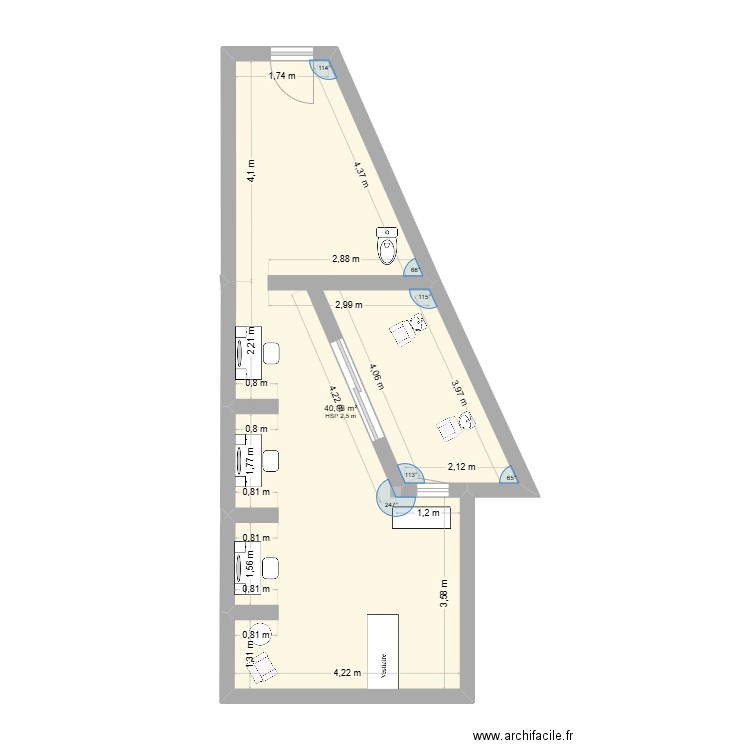 2ème salon. Plan de 1 pièce et 41 m2