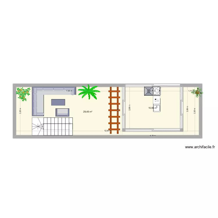 Terrasse. Plan de 2  et 40 m²