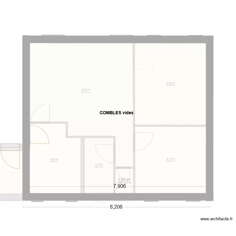 PLAN COMBLES ACTUEL. Plan de 7  et 55 m²