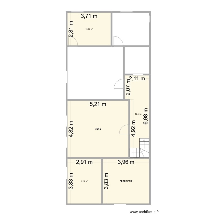 ONTPLM 1er étage. Plan de 5 pièces et 74 m2