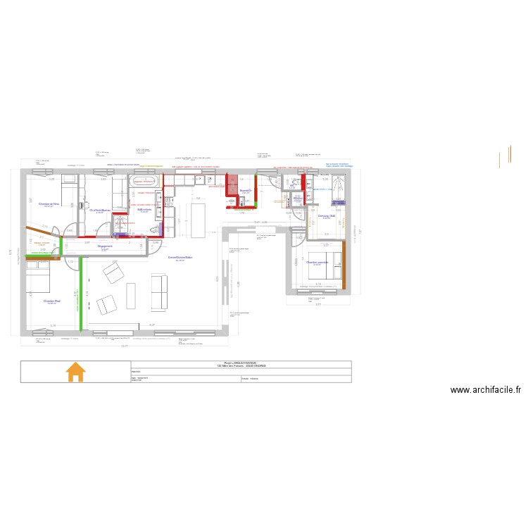 projet  LARQUET/WATIER : aménagement 18.09.25 menuisier. Plan de 12 pièces et 136 m2