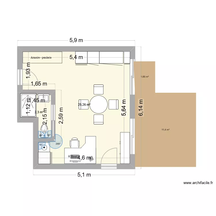 cube. Plan de 2 Pièces et 28 m²