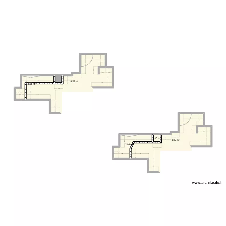 cuisine2. Plan de 6  et 21 m²