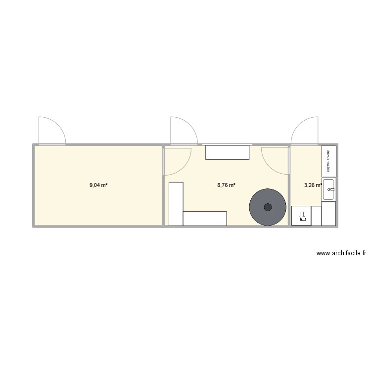 Labo. Plan de 3 pièces et 21 m2