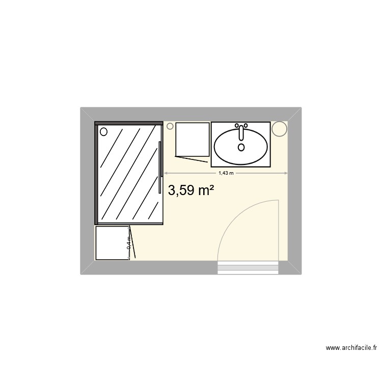 SDB CB vierge. Plan de 1 pièce et 4 m2