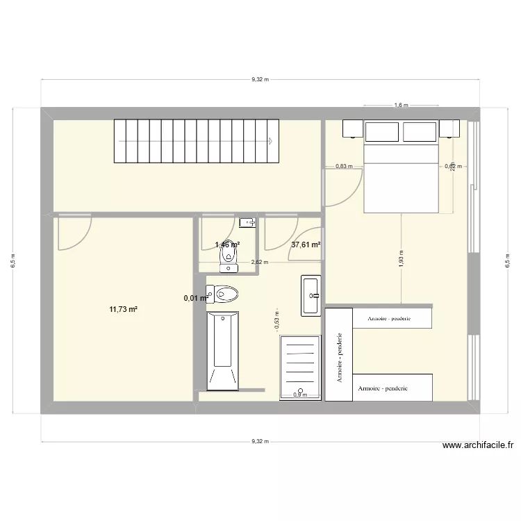 Grande salle de bain - 5 - 1 portes d'acc&egrave;s. Plan de 5 pièces et 51 m²