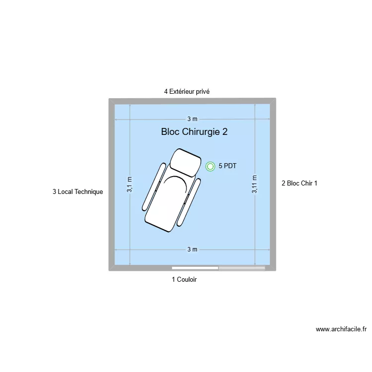 60711 Bloc Chirurgie 2. Plan de 1 Pièce et 9 m²