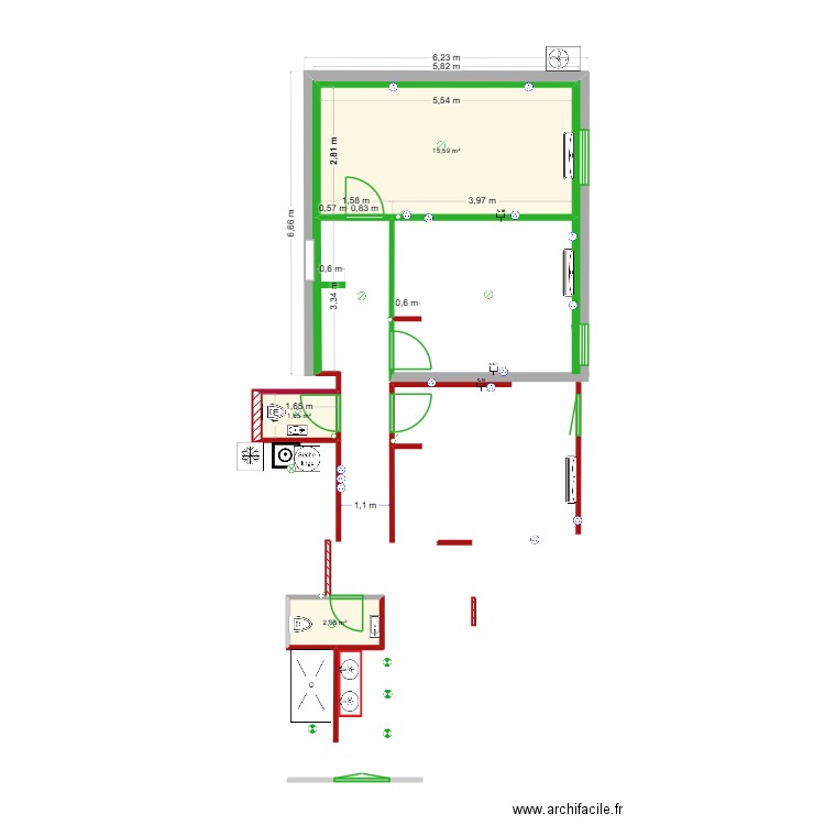 BROUILLON_PlanFuturesChambresLucasP&C. Plan de 3 pièces et 19 m2