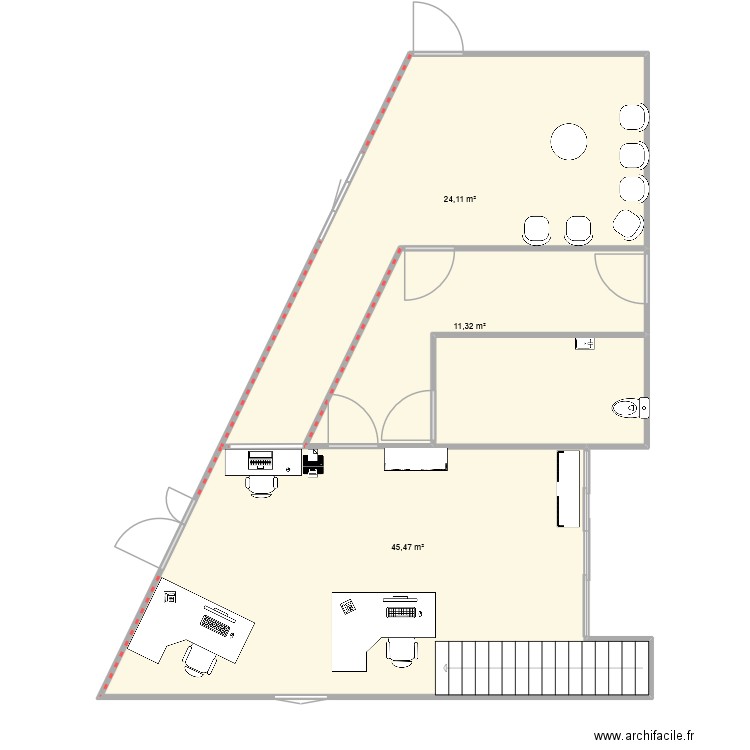 bureau. Plan de 3 pièces et 81 m2