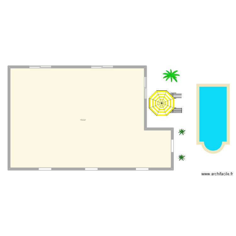 piscine. Plan de 1 pièce et 173 m2