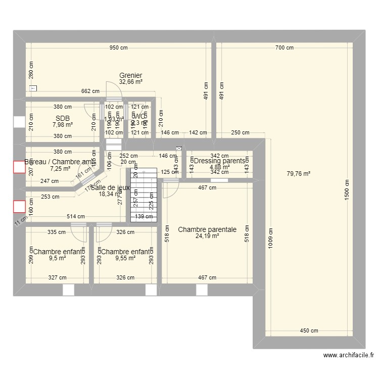 Etage - Réagencement. Plan de 11 pièces et 198 m2
