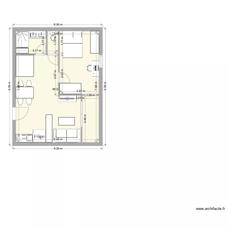 AREA 97133 Logement 8mx6m 1 chambre. Plan de AREA 97133 Logement 8mx6m 1 chambre. Plan de
