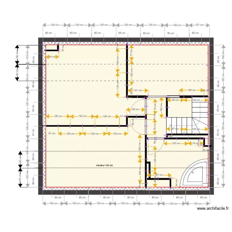 Maison 1er &eacute;tage PLACO mur ext&eacute;rieur. Plan de 