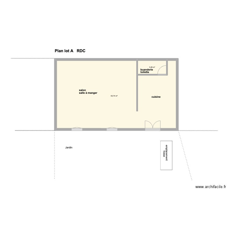 RDC BOURG LOT A. Plan de 2 pièces et 67 m2