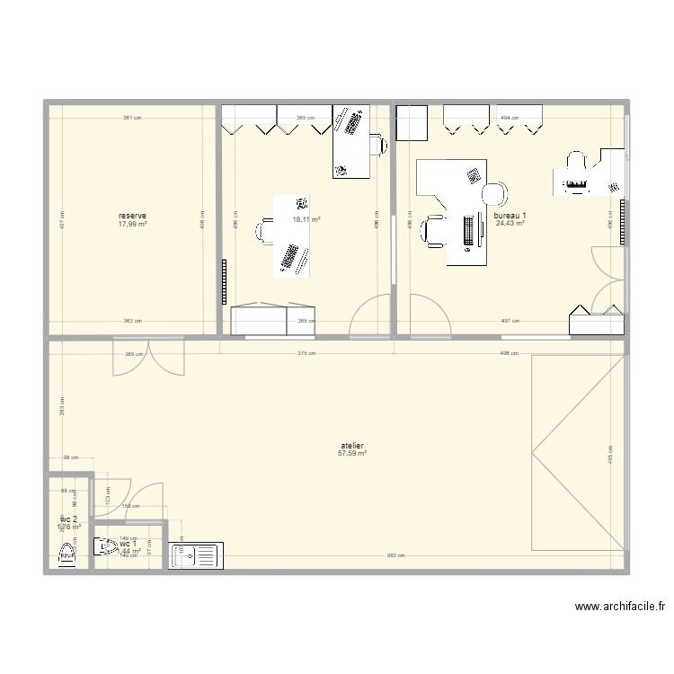 rdc. Plan de 6 pièces et 121 m2