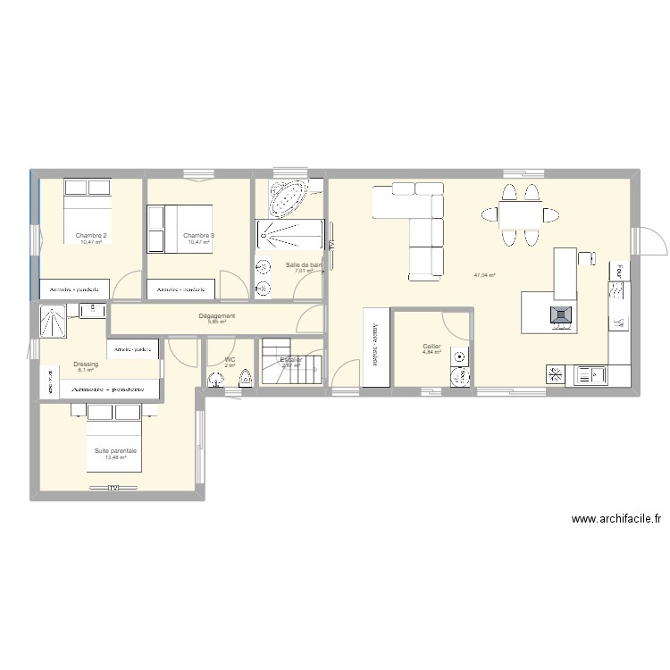 Plan maison Caignac 3. Plan de 10 pièces et 112 m2
