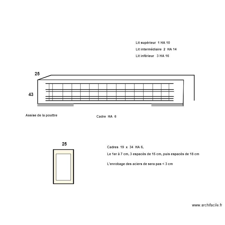 pj poutre. Plan de 1 pièce et 1 m2