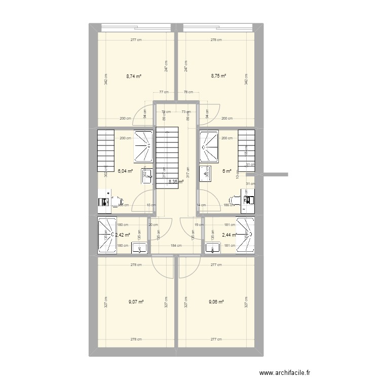 361 thiers. Plan de 9 pièces et 61 m2