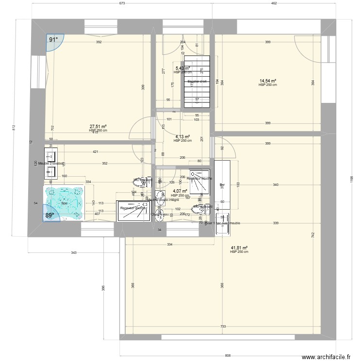 ADLI RDC PROJET 1 . Plan de 6 pièces et 98 m2