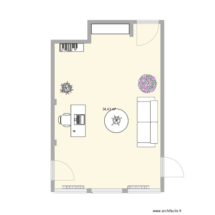 Salle c216. Plan de 1 pièce et 34 m2