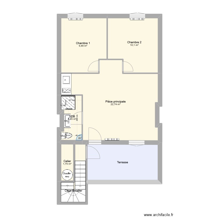 STE-T3. Plan de 7 pièces et 61 m2