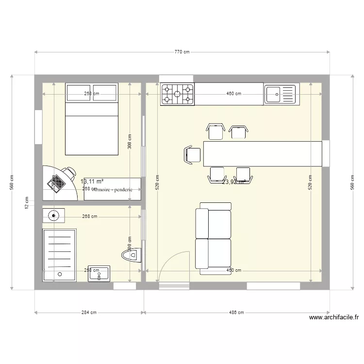studio 35m. Plan de studio 35m. Plan de