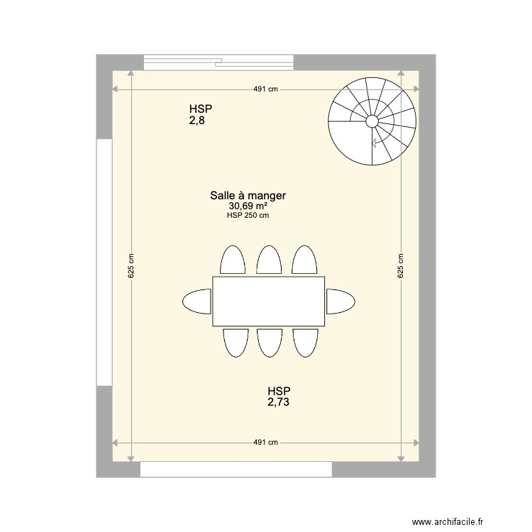 PIèce de vie RP. Plan de 1 pièce et 31 m2