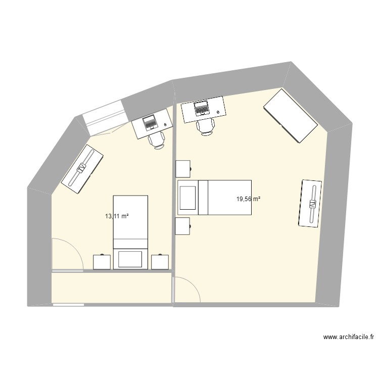 gite. Plan de 2 pièces et 33 m2