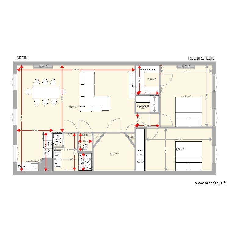 189 breteuil 2 eme ARNAUD V3. Plan de 14 pièces et 90 m2