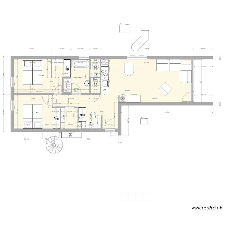 BERLICANT T3 3 eme etage v 2. Plan de 6 pièces et 68 m2