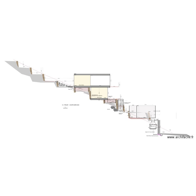 1.6 - PROJET - COUPE NORD-SUD 1/100. Plan de 0 pièce et 0 m2