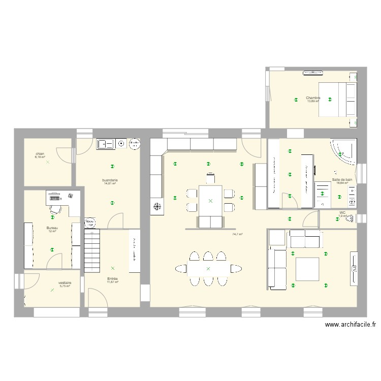 RDC marnay 80 elec. Plan de 9 pièces et 158 m2