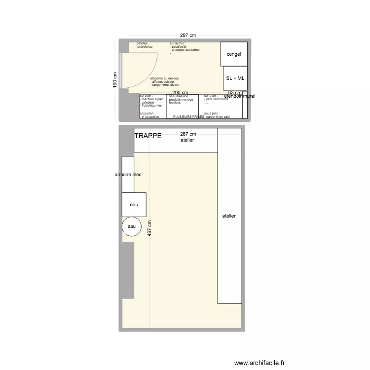 buanderie/garage. Plan de 