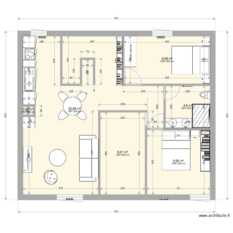plan MODIFIE  2 God residence actualisé. Plan de 6 pièces et 69 m2
