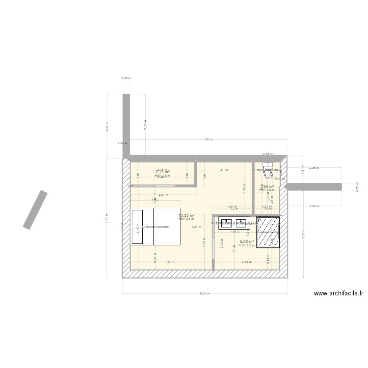 SSS. Plan de 4 pièces et 22 m2