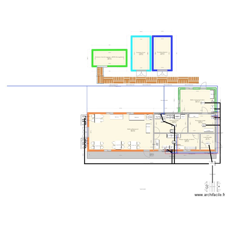 Plan Restaurant a construire. Plan de 10 pièces et 156 m2