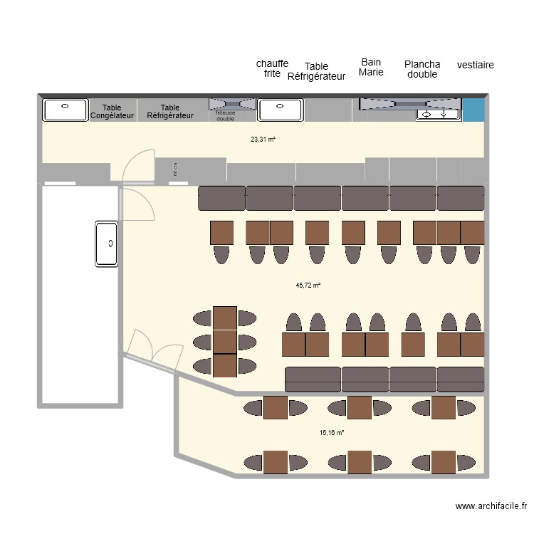 rESTAURANT BOUILLANTE. Plan de 3 pièces et 84 m2