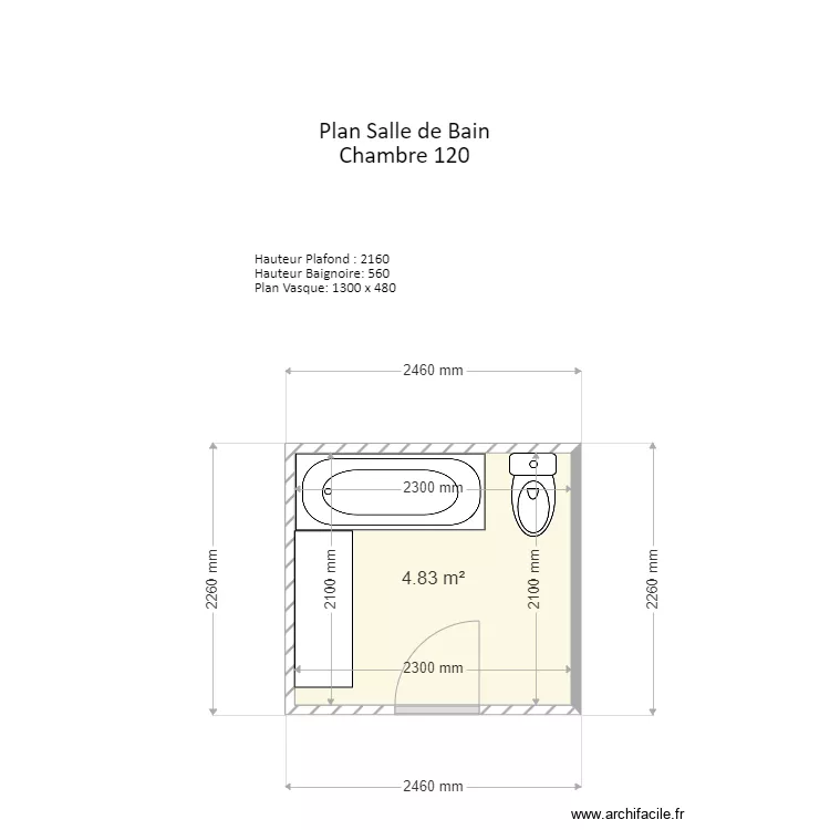 Salle de Bain chambre 120. Plan de 
