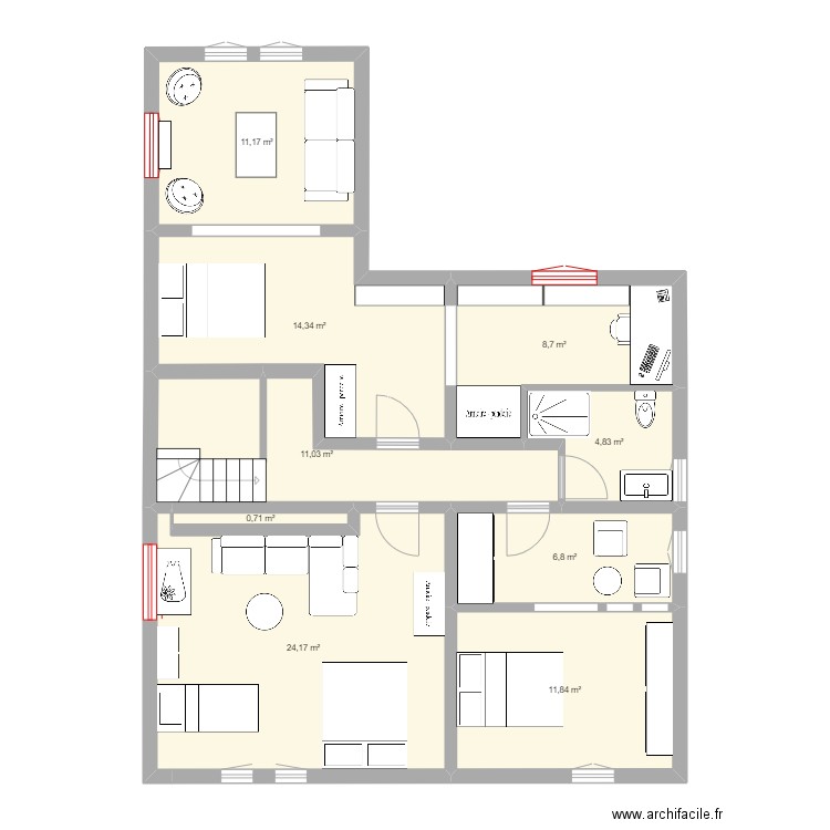 2e etage. Plan de 10 pièces et 94 m2