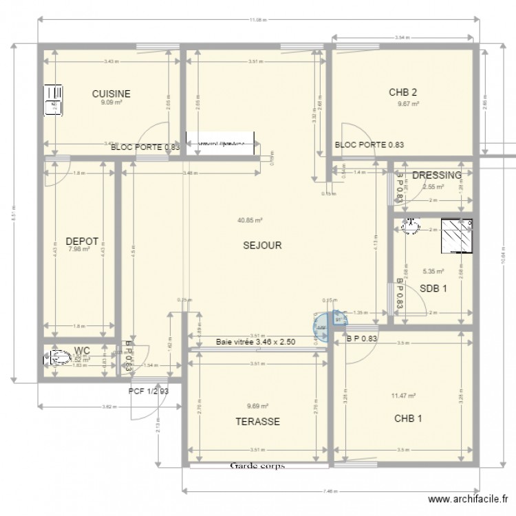 REHABILITATION LOGEMENT ELDO  SUITE INCENDIE. Plan de 0 pièce et 0 m2