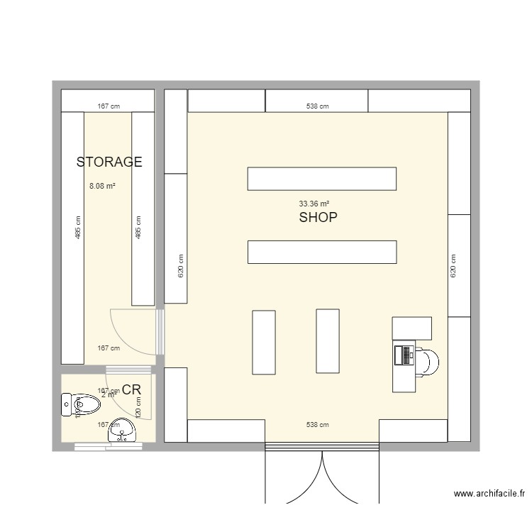 SUPERMARKET 12 JULY 2022 46 TO 48 SQM. Plan de 3 pièces et 43 m2