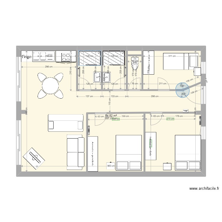 Plagne soleil V2. Plan de 5 pièces et 61 m2