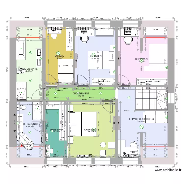 ETAGE CHAMBRE YAWEN LIT COTE. Plan de 