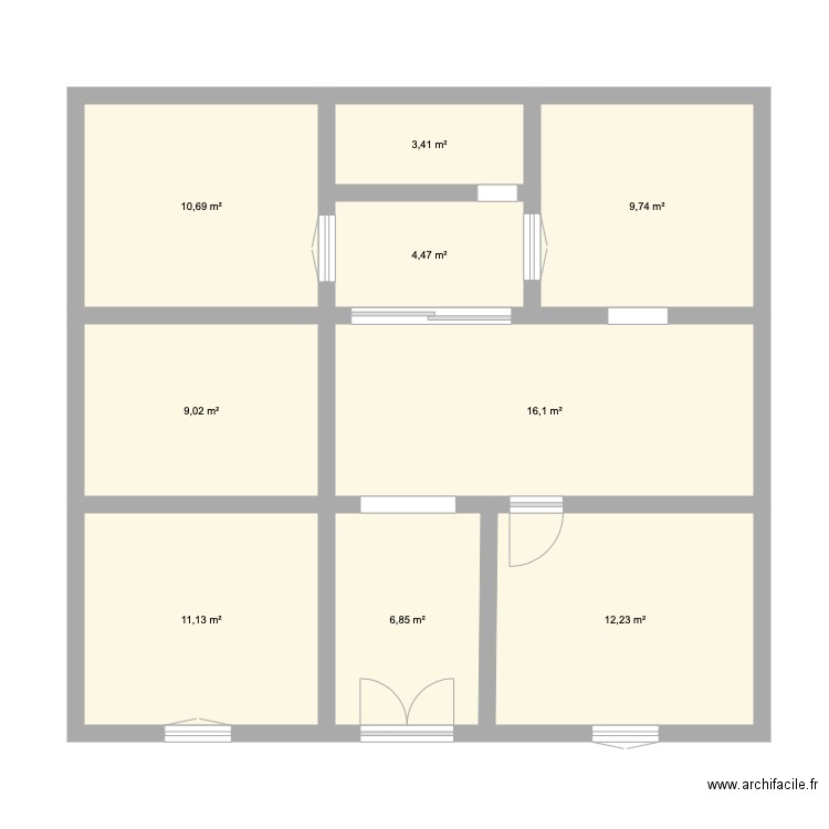 PLAN01. Plan de 9 pièces et 84 m2