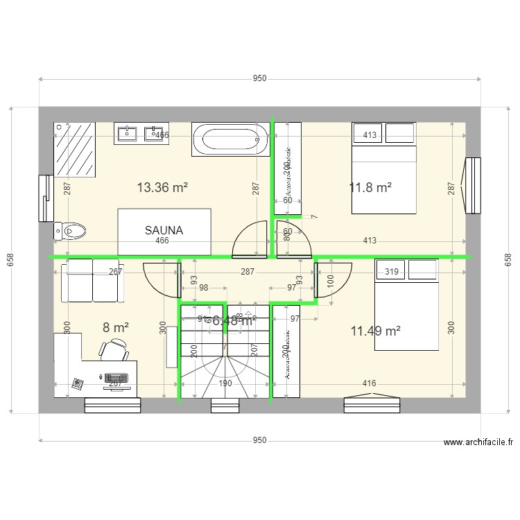 FABIANI ETAGE. Plan de 5 pièces et 51 m2