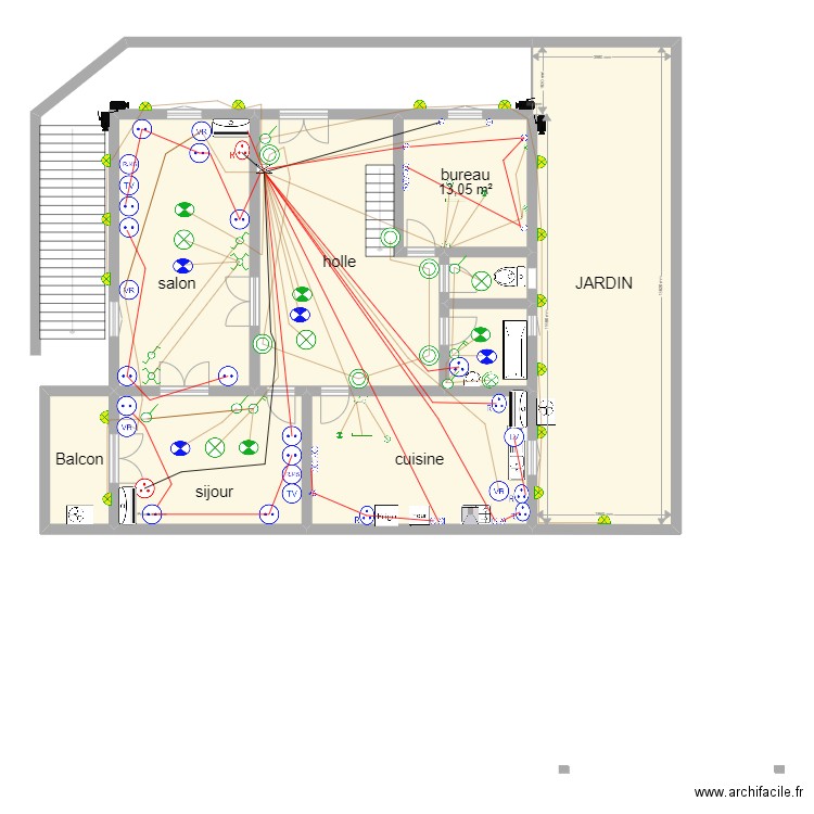 GALMA R.D.CH.N1. Plan de 9 pièces et 185 m2