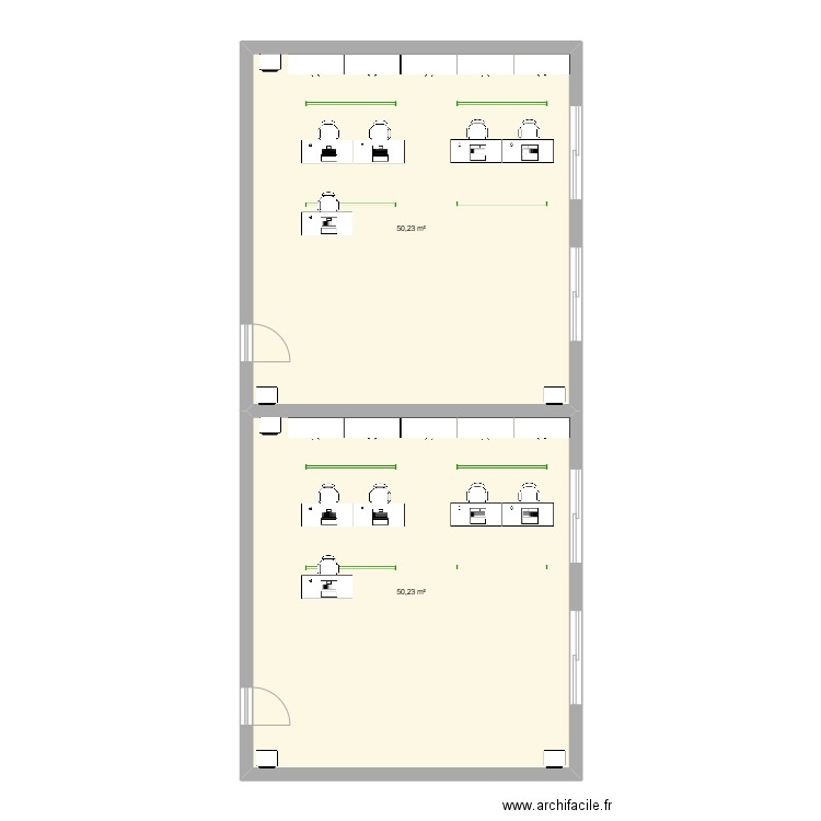 classe. Plan de 2 pièces et 100 m2